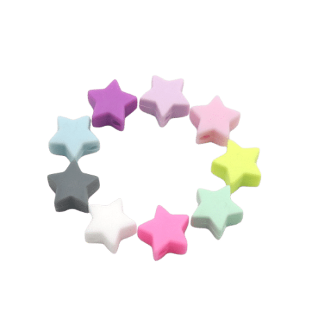 Silikonperler formet som stjerner i ulike farger